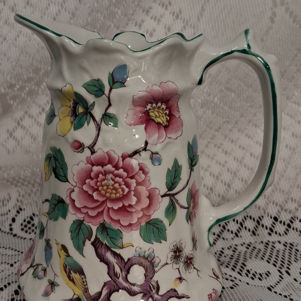 Vintage James Kent "Chinese Rose" Small Pitcher with Flowers And Birds 6250